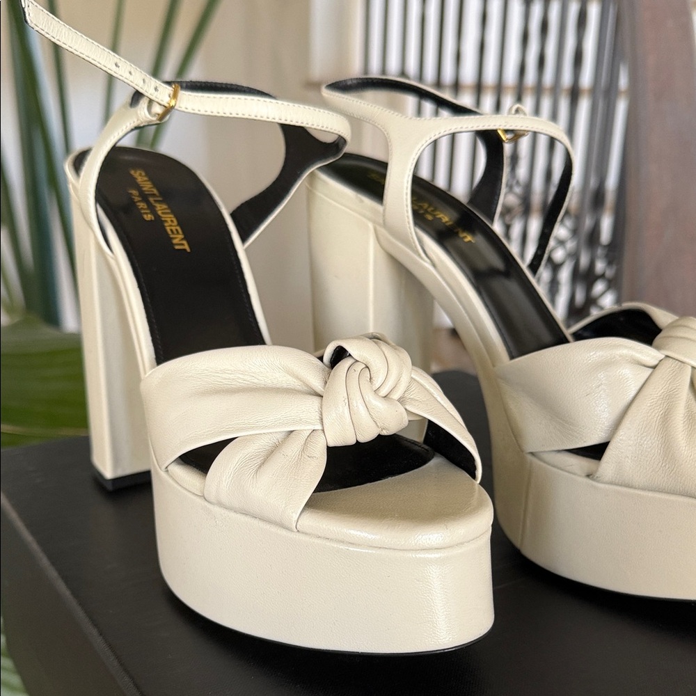NWB Authentic Saint Laurent Platform Knot Front Leather Sandals in Cream (39.5) - Picture 3 of 11